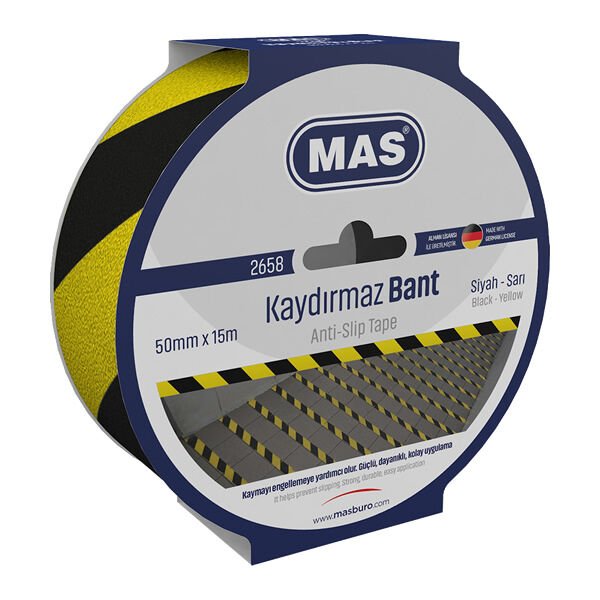 Mas 2658 50mmx15mt Sarı-Siyah Kaydırmaz Bant