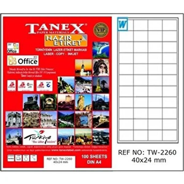 Tanex Tw-2260 40X24 Mm Laser Etiket 100 Ad.