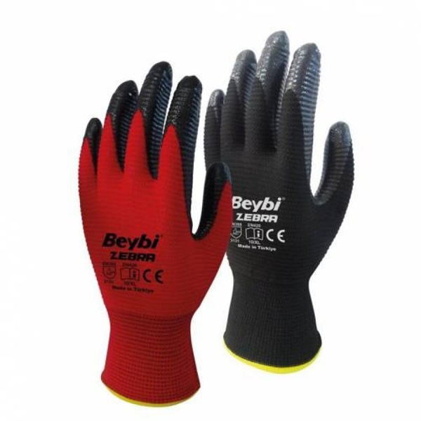 Beybi PMK PN5 Zebra Kırmzı Siyah 9 Beden 12 li Eldiven