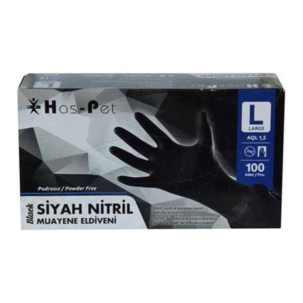 Haspet 100 lü L Pudrasız Siyah Nitril Eldiven