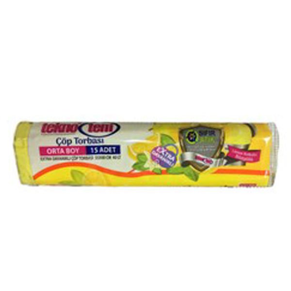 Teknotem 65x70 cm 10 lu Limon Kokulu Büyük Boy Büzgülü Çöp Torbası