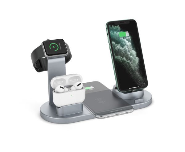 Qgeem QG-WC03SG 10W 4in1 Univer Kablosuz QC3.0  Apple&And Uyumlu 2xTelefon,iwatch,Earpods Uzay Gri