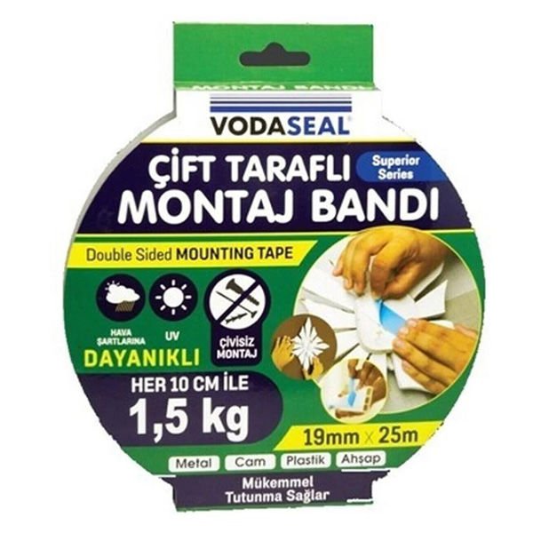 Vodaseal 19mm x 25mt Çift Taraflı Köpük Montaj Bandı