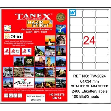 Tanex Tw-2024 64X34 Mm Laser Etiket 100 Ad.