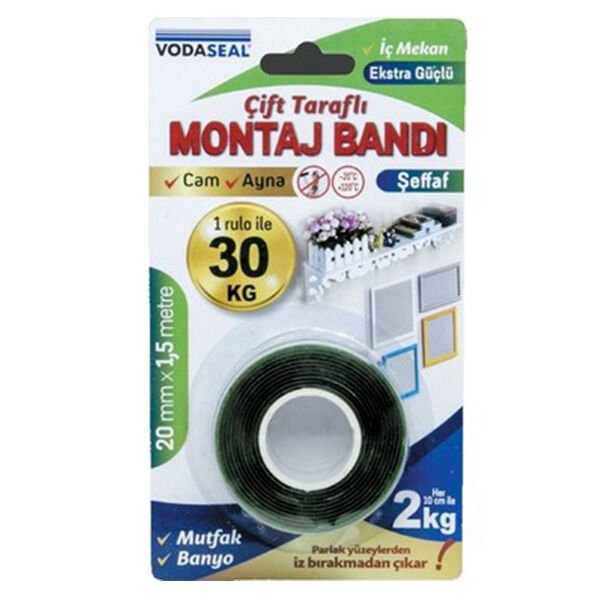 Vodaseal 20mm x 1.5mt Extra Çift Taraflı Montaj Bandı