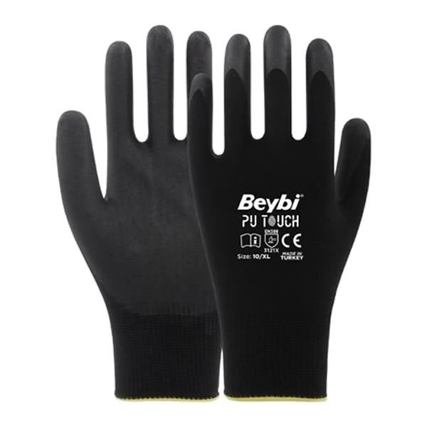 Beybi EN388 9 Beden Poliüretan Kaplı Pu Touch Siyah Montaj Eldiven