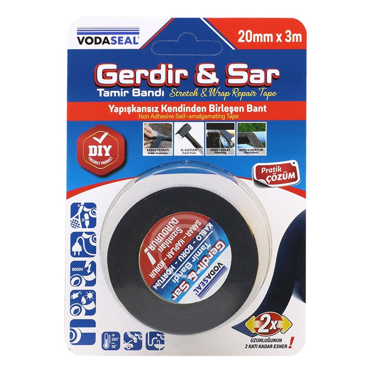 Vodaseal 20mm x 3m Yapışkansız Birleşen Gerdir&Sar Tamir Bandı