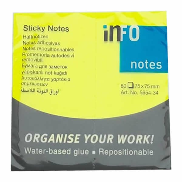 Halsa Info Notes 75x75 80 Yaprak Parlak Sarı  Not Kağıdı