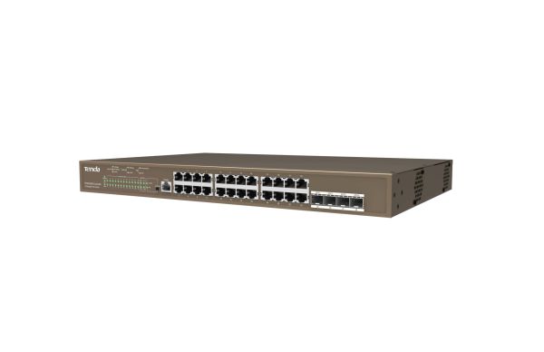 Tenda TEG5328P-24-410W 24 Port Poe+ 10-100-1000 Switch 4 Port SFP L2 Çelik Kasa Rack Mount