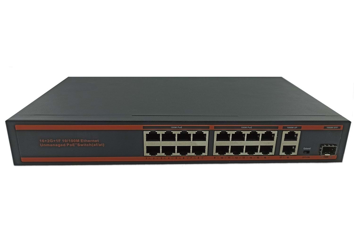 Nova ND1PD1622L 16 Port Poe+ 10-100 Mbps 2 Port 10-100-1000 Mbps Uplink  2 Port SFP Switch 250W