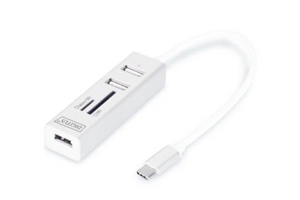 Digitus DA-70243 USB 2.0 Tip C 3 Port Hub, Kart Okuyucu,3x USB 2.0.1xSD,1xMicroSD kart yuvası