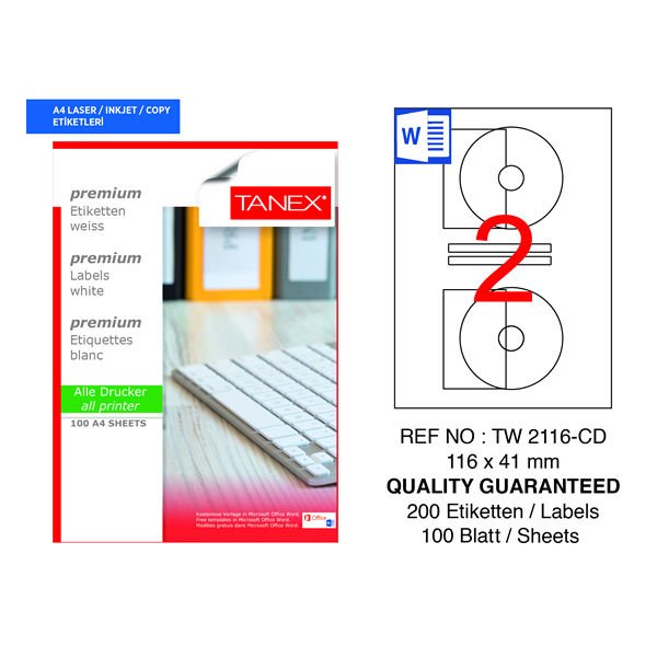 Tanex TW-2116 116x41mm 100 lü Lazer Etiket