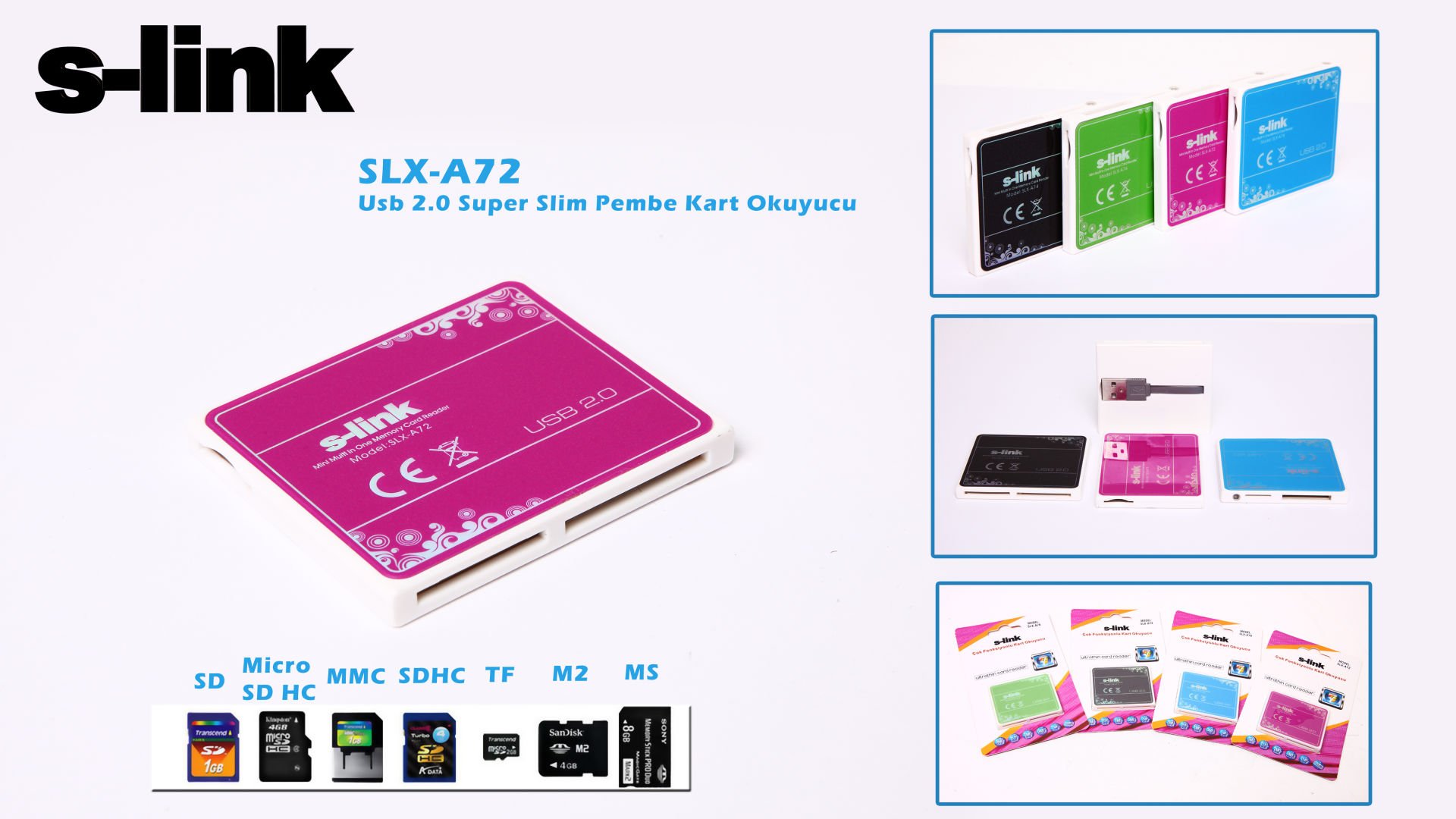 S-link SLX-A72 Usb 2.0 Çoklu Slim Kırmızı Kart Okuyucu