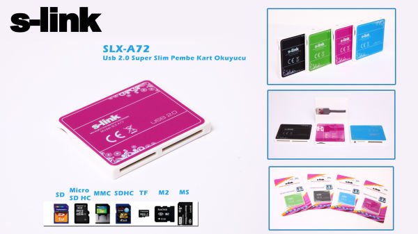 S-link SLX-A72 Usb 2.0 Çoklu Slim Kırmızı Kart Okuyucu