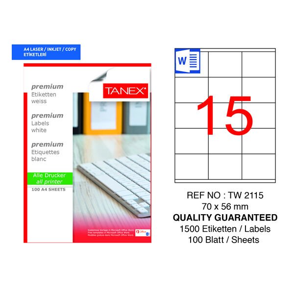 Tanex TW-2115 70x56mm 100 lü Lazer Etiket