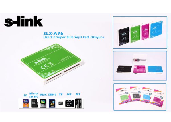S-link SLX-A76 Usb 2.0 İnce Tasarım Yeşil Kart Okuyucu