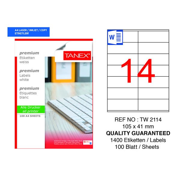 Tanex TW-2114 105x41mm 100 lü Lazer Etiketi