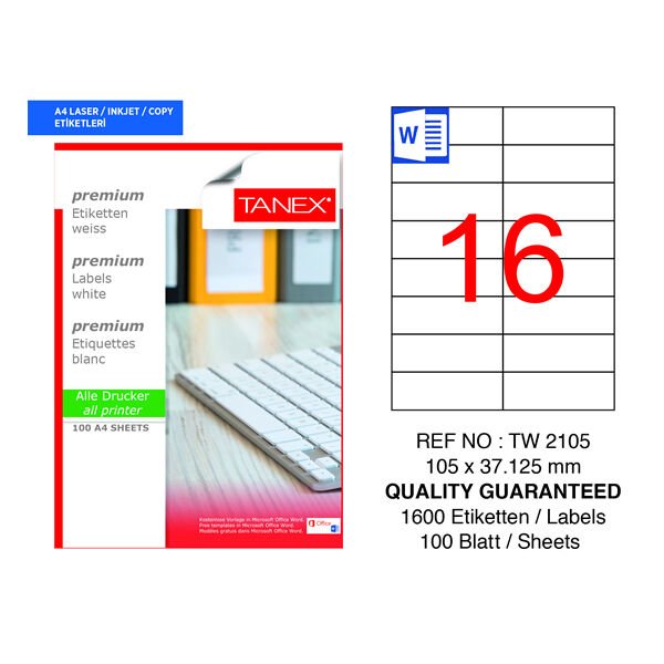 Tanex TW-2105 105x37mm 100 lü Lazer Etiketi