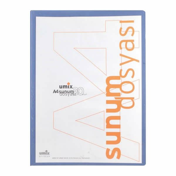 Umix U1103P Önden Cepli A4 30 Yaprak Mavi Sunum Dosyası
