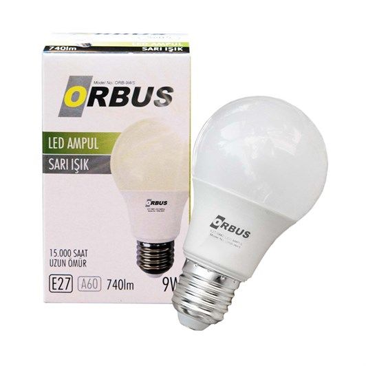 Orbus ORB-9WS 9W E27 840 Lm,3000K Sarı Işık Ra80 220-240V-50Hz