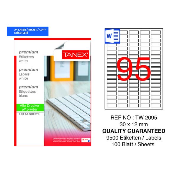 Tanex TW-2095 30x12mm 100 lü Lazer Etiketi