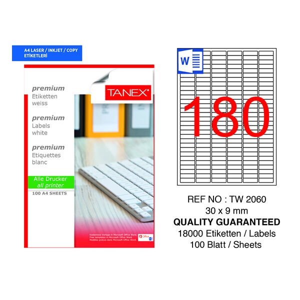 Tanex TW-2060 30x9mm 100 lü Lazer Etiketi