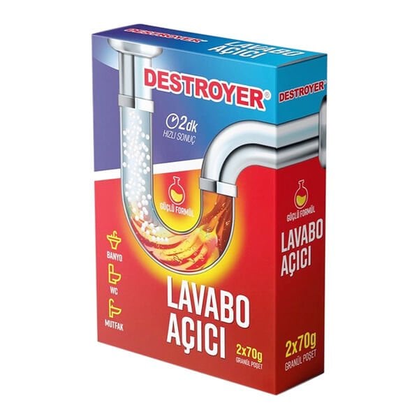Destroyer 2x70 gr Max.Granül Güç Lavabo Açıcı