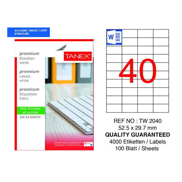 Tanex TW-2040 52,5x29,7mm 100 lü Lazer Etiketi