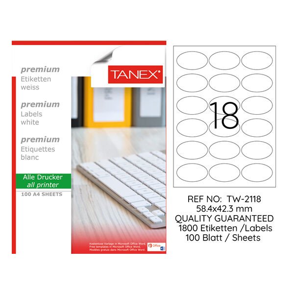 Tanex TW-2118 58,4x42,3mm 100 lü Lazer Etiket