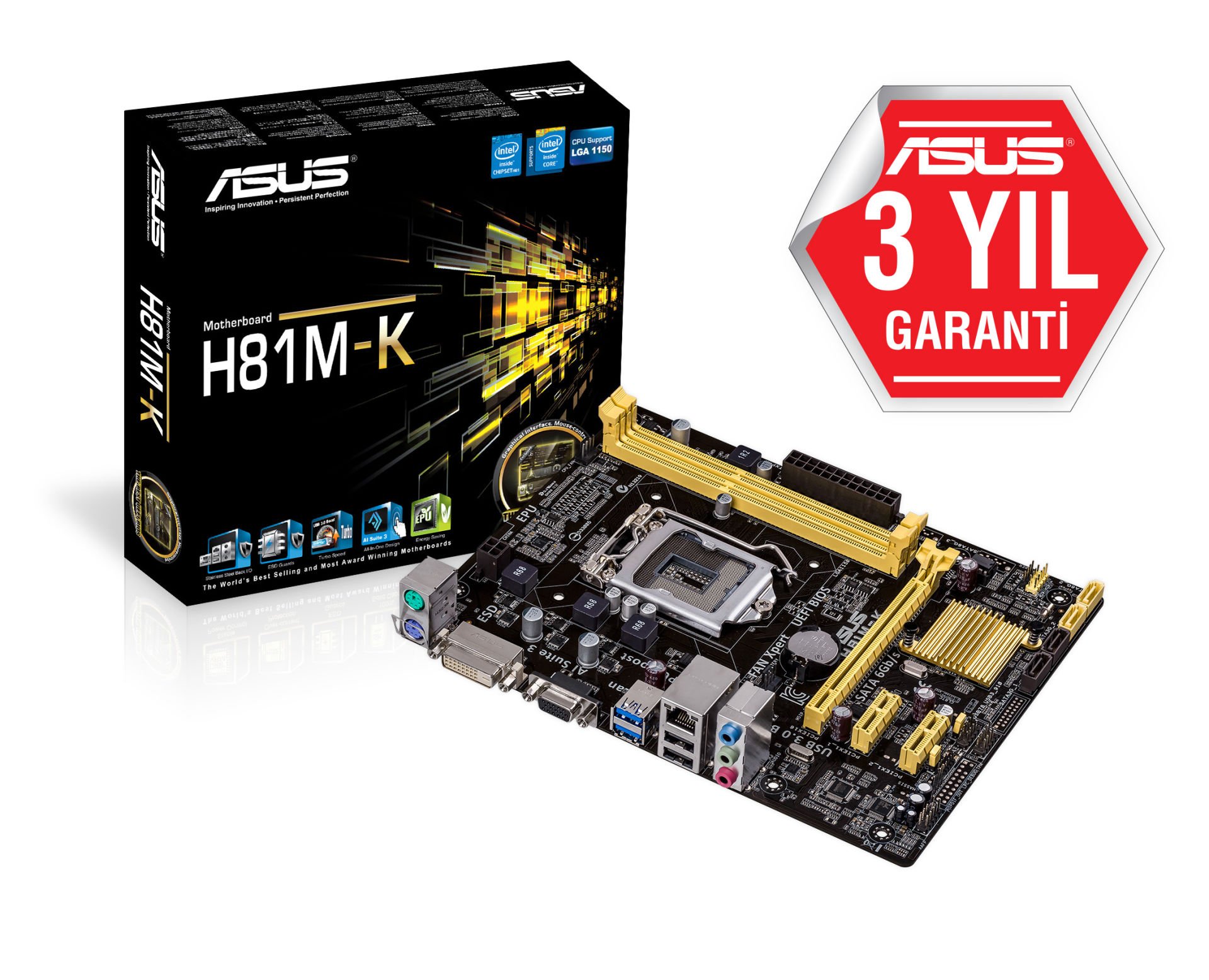 Asus H81M-K Intel LGA1150 4.Nesil DDR3 16GB 1066MHz Vga-Dvi uATX Anakart