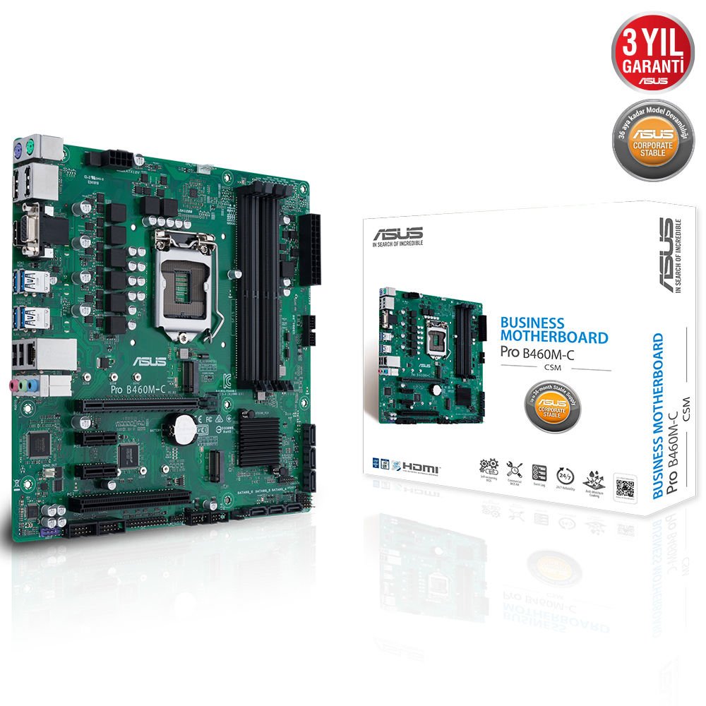 Asus Pro B460M-C-CSM Intel 10.Nesil DDR4 Hdmı 2xDp Vga 2xM2 Usb3.1 Anakart