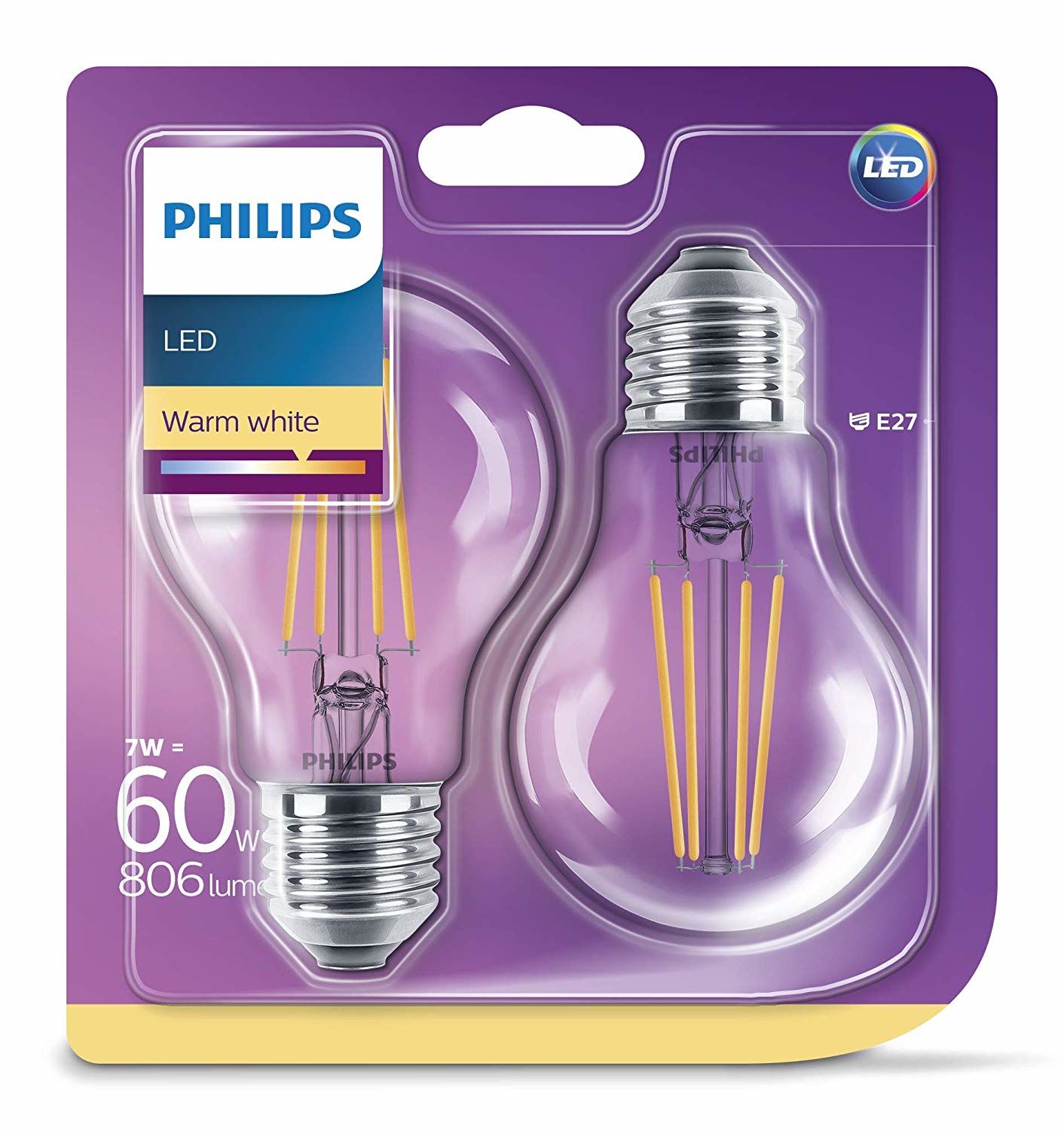Philips Led Classıc 60w a60 e27 ww cl nd (768587) Sarı 2li Paket