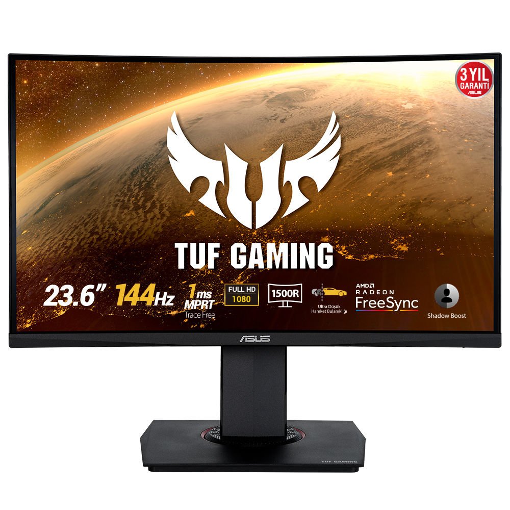 Asus 23,6'' Tuf Gaming VG24VQ 1920x1080 HDMI DP144Hz Kavisli 1ms Oyuncu Monitör