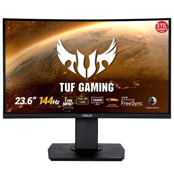 Asus 23,6'' Tuf Gaming VG24VQ 1920x1080 HDMI DP144Hz Kavisli 1ms Oyuncu Monitör