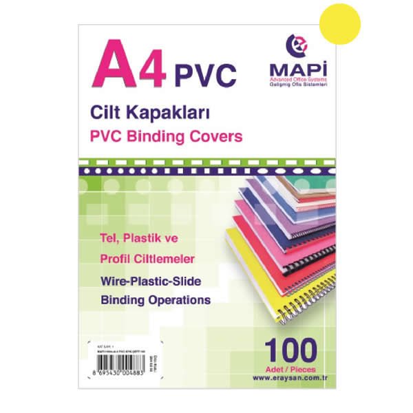 Mapi A4 160 mic 100 lü  Sarı Pvc Opak Cilt Kapağı