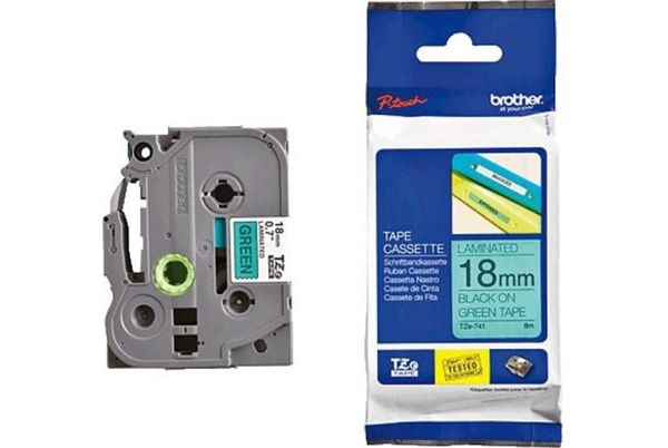Brother TZE-741 18 mm Yeşil Üzeri Siyah Laminasyonlu Etiket
