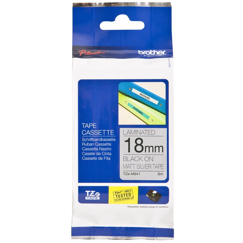 Brother TZE-M941 18 mm Mat Gümüş Üzeri Siyah Laminasyonlu Etiket
