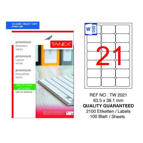 Tanex TW-2021 63,5x38,1mm 100 lü Lazer Etiketi